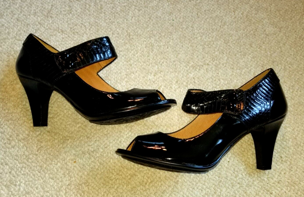 Womens Shoes-SOFFT-black patent leather Mary Jane open toe 3.5-inch heel-10M